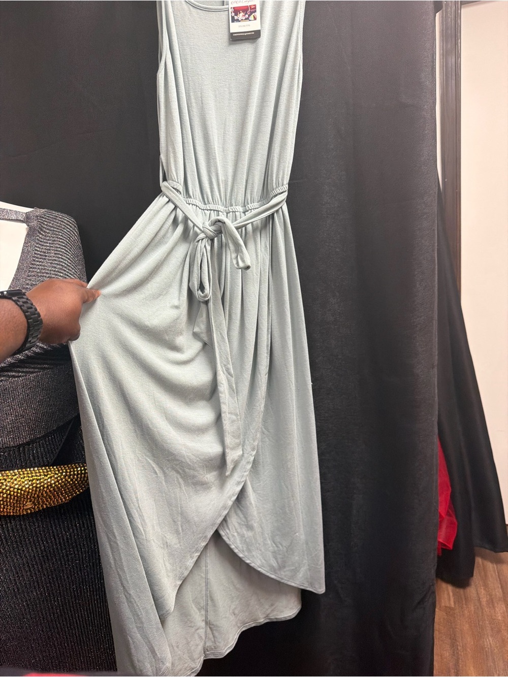 Sleeveless Wrap Maxi Dress with Tie Belt - Light Sage